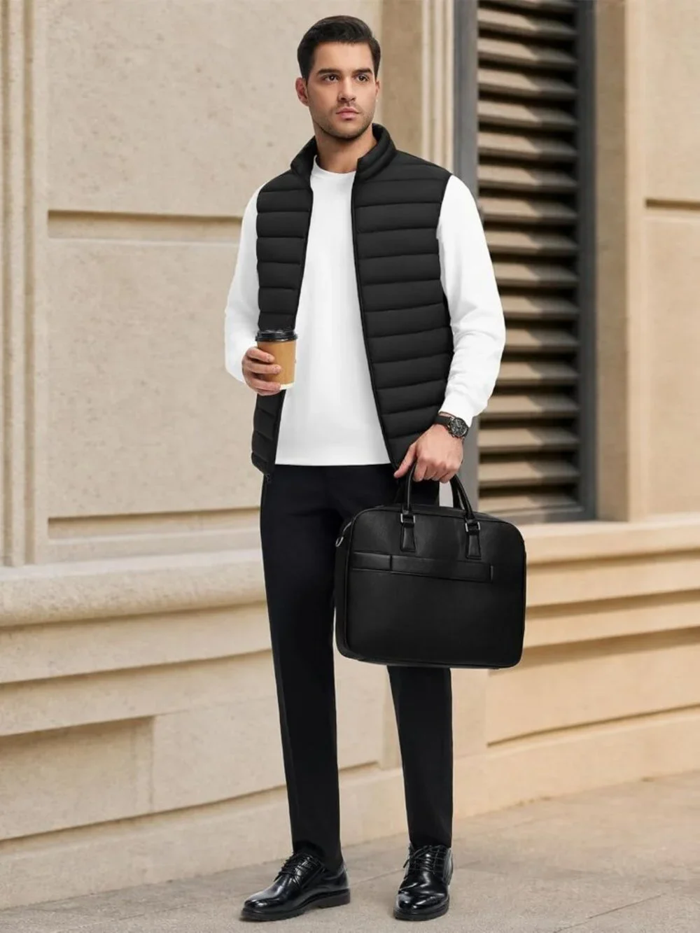 Men's Sleeveless Puffer Vest Jacket, Warm Outerwear with 4 Pockets, Stylish